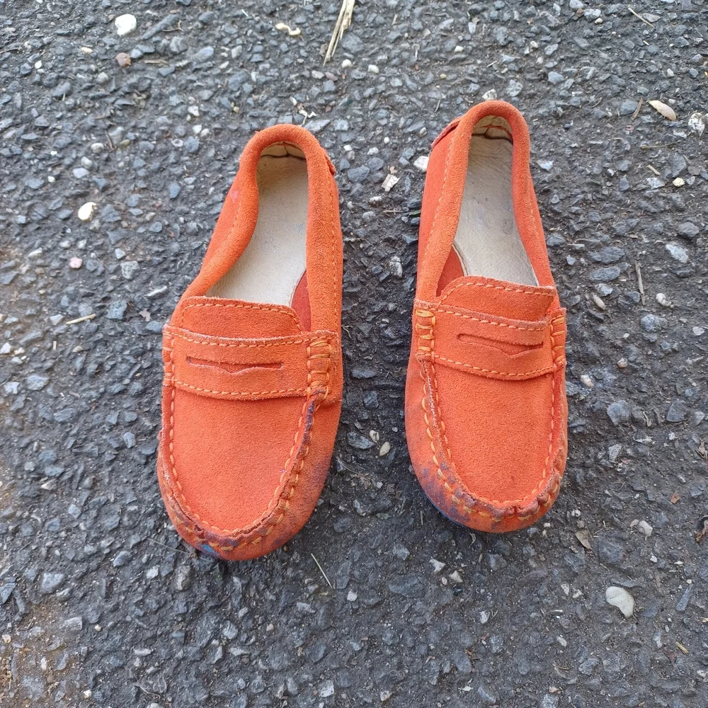 Jacadi Paris Leather Suede Slip-On Loafers,Size 8.5/25 EU ,Orange